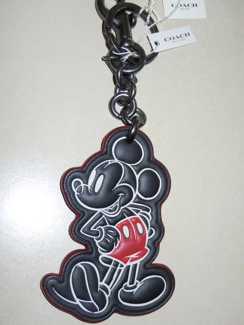 COACH X DISNEY MICKEY MOUSE LEATHER BAG CHARM F58994 KEY CHAIN NWT
